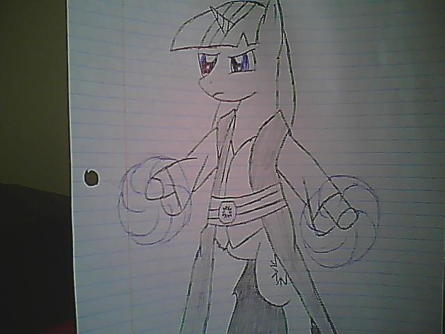 Size: 640x480 | Tagged: safe, artist:corneliusvongodfrey, derpibooru import, twilight sparkle, pony, semi-anthro, unicorn, archmage, belt, clothes, female, lined paper, magic, magic circle, nexus, robe, solo, traditional art, tumblr, unicorn twilight