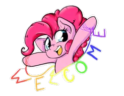 Size: 1021x793 | Tagged: safe, artist:alazak, derpibooru import, pinkie pie, earth pony, pony, armpits, female, mare, simple background, smiling, solo, transparent background, welcome