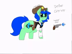 Size: 512x387 | Tagged: safe, artist:chillywilly, derpibooru import, oc, oc:chilly willy, pony, unicorn, clothes, cowboy hat, deputy, glasses, gun holster, hat, necktie, simple background, solo, vest, watergun