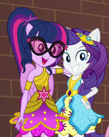 Size: 373x470 | Tagged: safe, derpibooru import, screencap, rarity, sci-twi, twilight sparkle, dance magic, equestria girls, spoiler:eqg specials, bare shoulders, cropped, ponied up, scitwilicorn, sleeveless