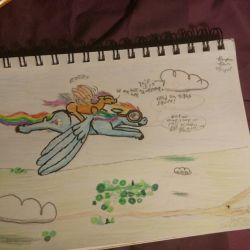 Size: 250x250 | Tagged: safe, artist:brownieman, deleted from derpibooru, derpibooru import, rainbow dash, scootaloo, pony, newbie artist training grounds, sisterly love, traditional art