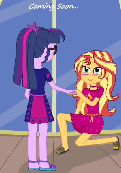 Size: 1148x1640 | Tagged: safe, artist:thomaszoey3000, derpibooru import, sci-twi, sunset shimmer, twilight sparkle, equestria girls, equestria girls series, spring breakdown, spoiler:eqg series (season 2), blushing, censored, clothes, dress, feet, female, geode of empathy, lesbian, magical geodes, promo, sandals, scitwishimmer, shipping, sunsetsparkle, thomaszoey3000, unnecessary censorship