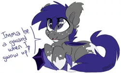 Size: 1515x922 | Tagged: safe, artist:spoopygander, derpibooru import, oc, oc:midnight blossom, unofficial characters only, bat pony, pony, bat ears, bat eyes, bat pony oc, bat wings, chest fluff, cute, ear fluff, fangs, female, filly, foal, freckles, helmet, hooves, looking up, markings, solo, text, wings