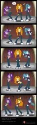 Size: 800x2672 | Tagged: safe, artist:niban-destikim, derpibooru import, adagio dazzle, aria blaze, sonata dusk, equestria girls, rainbow rocks, belly button, belly dance, clothes, comic, commission, converse, dancing, dialogue, midriff, music notes, patreon, patreon logo, shirt, shirt lift, shoes, stage, surprised, the dazzlings