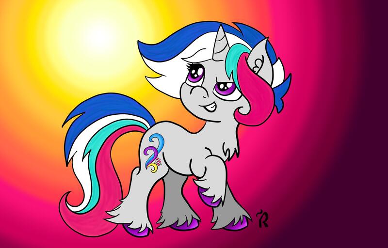 Size: 3000x1920 | Tagged: safe, artist:dawn-designs-art, derpibooru import, oc, oc:mirage, pony, unicorn, confident, gray coat, happy, multicolored hair, purple eyes, smiling, solo