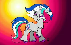 Size: 3000x1920 | Tagged: safe, artist:dawn-designs-art, derpibooru import, oc, oc:mirage, pony, unicorn, confident, gray coat, happy, multicolored hair, purple eyes, smiling, solo