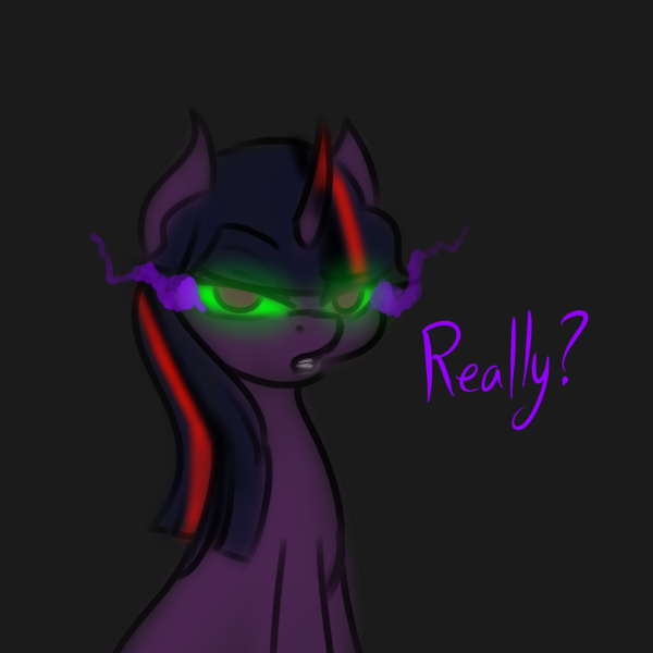 Size: 600x600 | Tagged: safe, artist:sinsays, derpibooru import, part of a set, twilight sparkle, pony, unicorn, ask corrupted twilight sparkle, colored horn, corrupted, corrupted twilight sparkle, curved horn, dark, dark equestria, dark queen, dark world, female, horn, part of a series, possessed, queen twilight, really?, solo, sombra eyes, sombra's horn, tumblr, tyrant sparkle, unicorn twilight