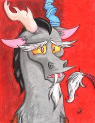 Size: 5064x6575 | Tagged: absurd resolution, artist:pollito15, bust, derpibooru import, discord, portrait, sad, safe, solo, traditional art