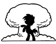 Size: 188x150 | Tagged: safe, artist:crazyperson, derpibooru import, pony, fallout equestria, fallout equestria: commonwealth, black and white, fanfic art, generic pony, grayscale, monochrome, mushroom cloud, picture for breezies, rearing, silhouette, simple background, solo, transparent background