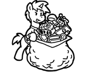 Size: 188x150 | Tagged: safe, artist:crazyperson, derpibooru import, pony, unicorn, fallout equestria, fallout equestria: commonwealth, bag, black and white, fanfic art, generic pony, grayscale, hoarder, monochrome, picture for breezies, simple background, solo, transparent background