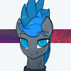 Size: 1024x1024 | Tagged: safe, artist:justafallingstar, derpibooru import, oc, oc:vibrant star, unofficial characters only, pony, animated, collar, cute, ear twitch, frame by frame, gif, looking at you, male, one eye closed, simple background, smiling, solo, wink