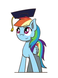 Size: 1350x1800 | Tagged: safe, artist:flutterluv, derpibooru import, rainbow dash, pegasus, pony, cute, dashabetes, female, graduation cap, hat, mare, simple background, smiling, transparent background