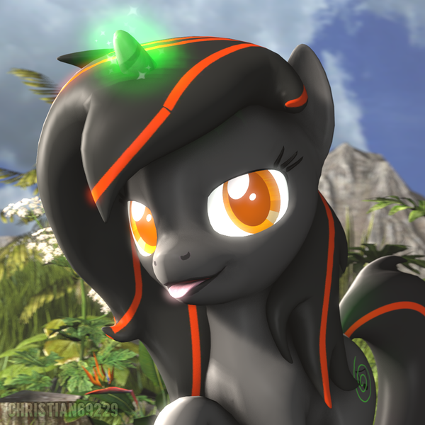Size: 1024x1024 | Tagged: safe, artist:christian69229, derpibooru import, oc, oc:luminous siren, unofficial characters only, pony, unicorn, 3d, bust, glowing horn, horn, looking at you, portrait, solo, source filmmaker, tongue out