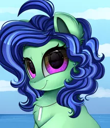 Size: 1722x2003 | Tagged: safe, artist:pridark, derpibooru import, oc, oc:lilidrop, earth pony, pony, bust, chest fluff, commission, cute, female, looking at you, portrait, smiling, solo