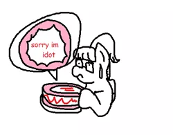 Size: 451x351 | Tagged: safe, derpibooru import, oc, oc:zizi horse, unofficial characters only, pony, 1000 hours in ms paint, apology, apology cake, cake, comic sans, food, meta, solo