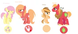 Size: 1452x640 | Tagged: safe, artist:missponi, derpibooru import, big macintosh, fluttershy, oc, alternate hairstyle, base used, blank flank, cutie mark, family, female, fluttermac, male, offspring, parent:big macintosh, parent:fluttershy, parents:fluttermac, shipping, short tail, straight