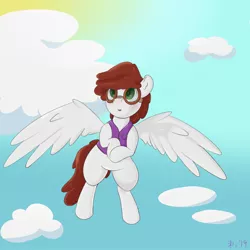 Size: 2048x2048 | Tagged: safe, artist:epicenehs, derpibooru import, oc, oc:graph travel, unofficial characters only, pegasus, pony, clothes, cloud, female, flying, freckles, goggles, heart eyes, mare, sky, solo, sun, vest, wingding eyes