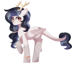 Size: 1024x900 | Tagged: safe, artist:moon-rose-rosie, derpibooru import, oc, oc:flawless harmony, hybrid, pegasus, pony, antlers, interspecies offspring, offspring, parent:discord, parent:princess celestia, parents:dislestia, simple background, solo, transparent background