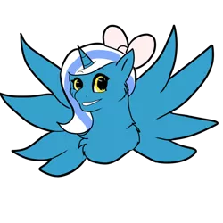 Size: 894x894 | Tagged: safe, derpibooru import, oc, oc:fleurbelle, unofficial characters only, alicorn, pony, adorabelle, alicorn oc, bow, cute, female, hair bow, horn, long hair, long mane, mare, ribbon, smiling, spread wings, wings, yellow eyes