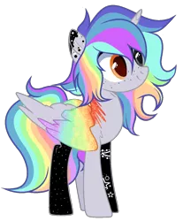 Size: 1048x1264 | Tagged: safe, artist:colordroplovelyart, artist:teepew, derpibooru import, oc, oc:pastel chole, unofficial characters only, alicorn, pony, alicorn oc, base used, female, freckles, heterochromia, horn, mare, multicolored hair, rainbow hair, simple background, solo, tattoo, transparent background, wings