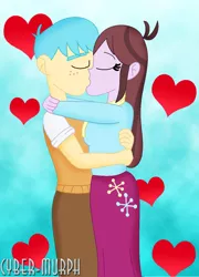 Size: 912x1268 | Tagged: safe, artist:cyber-murph, derpibooru import, bright idea, velvet sky, equestria girls, background human, clothes, cute, female, freckles, kissing, male, scarf, shipping, skirt, skyidea, straight, sweater vest, techies