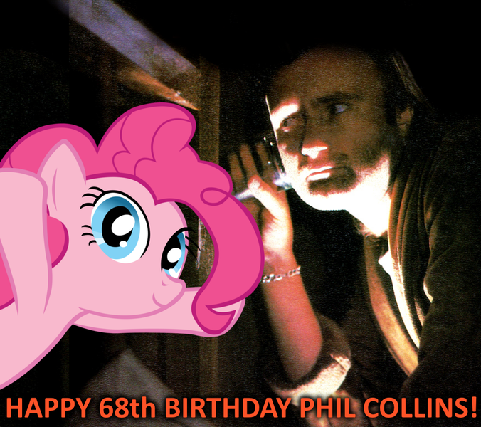 Size: 1000x888 | Tagged: artist:grapefruitface1, artist:unkown, belated, birthday, derpibooru import, edit, phil collins, pinkie pie, safe, text