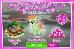 Size: 1044x694 | Tagged: safe, derpibooru import, shuffle step, advertisement, avocado, colt, costs real money, cutie mark, food, gameloft, male, official