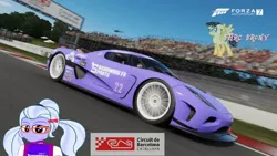 Size: 480x270 | Tagged: safe, artist:forzaveteranenigma, derpibooru import, sugarcoat, fanfic:shadowbolts racing, equestria girls, barcelona, car, circuit de barcelona-catalunya, driving, europe, forza motorsport 4, game screencap, koenigsegg, koenigsegg agera, racing, spain, watermark