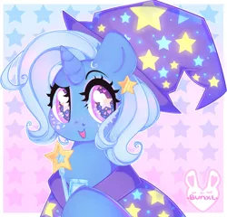 Size: 2859x2745 | Tagged: safe, artist:bunxl, derpibooru import, trixie, pony, unicorn, cape, clothes, cute, diatrixes, eyeshadow, female, happy, hat, heart eyes, looking at you, makeup, mare, open mouth, solo, starry eyes, trixie's cape, trixie's hat, wand, wingding eyes