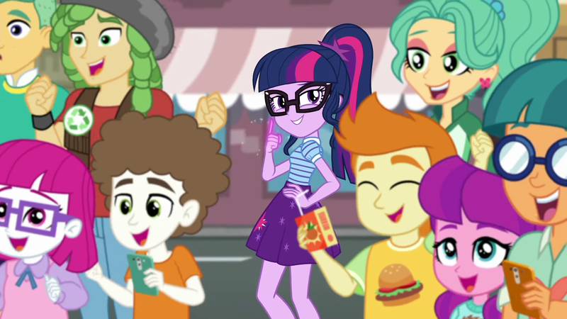 Size: 1920x1080 | Tagged: safe, derpibooru import, screencap, gallop j. fry, garden grove, lily longsocks, little red, sandalwood, sci-twi, super funk, twilight sparkle, equestria girls, equestria girls series, street magic with trixie, spoiler:eqg series (season 2), female, looking at you, magic, male, telekinesis