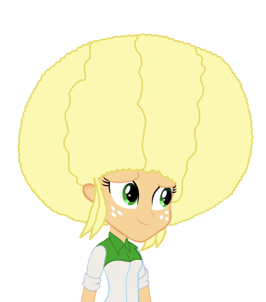 Size: 1209x1373 | Tagged: safe, artist:bigpurplemuppet99, derpibooru import, applejack, equestria girls, afro, solo