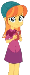 Size: 861x2158 | Tagged: safe, artist:wouterthebelgian1999, derpibooru import, orange sunrise, equestria girls, equestria girls series, street magic with trixie, spoiler:eqg series (season 2), background human, beanie, clothes, cute, hat, miniskirt, phone, shirt, skirt, t-shirt, vector