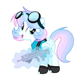 Size: 1784x1788 | Tagged: safe, artist:aquartistmlp, derpibooru import, oc, oc:aqua artist, alicorn, pony, alicorn oc, assault rifle, clothes, famas, female, glowing horn, goggles, gun, hooves, horn, levitation, magic, mare, open mouth, rifle, simple background, solo, telekinesis, transparent background, weapon, wings