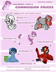 Size: 2650x3400 | Tagged: suggestive, artist:mulberrytarthorse, derpibooru import, oc, oc:fade, oc:huckleberry bleu, oc:mulberry tart, oc:scarlet sound, pony, advertisement, belly, belly bed, big belly, butt, censored, commission, commission info, commission prices, commissions sheet, fat, huge belly, impossibly large belly, open mouth, plot, prices, tongue out
