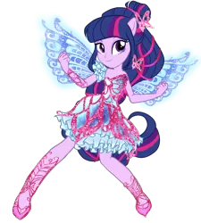 Size: 2250x2500 | Tagged: safe, artist:gihhbloonde, derpibooru import, twilight sparkle, twilight sparkle (alicorn), alicorn, fairy, human, equestria girls, blue wings, butterflix, clothes, crossover, dress, fairy wings, fairyized, female, high heels, humanized, musa, ponied up, pony ears, rainbow s.r.l, shoes, simple background, smiling, solo, transparent background, winged humanization, wings, winx club