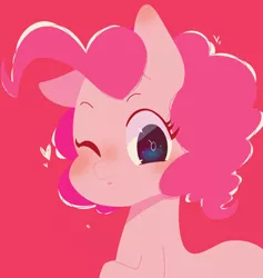 Size: 1940x2048 | Tagged: safe, artist:koto, derpibooru import, pinkie pie, earth pony, pony, bust, cute, female, heart, looking at you, mare, one eye closed, simple background, smiling, solo, wink