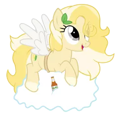 Size: 4698x4437 | Tagged: safe, artist:blue-vector, derpibooru import, oc, oc:radler, unofficial characters only, earth pony, pony, absurd resolution, alcohol, beer, cloud, fake wings, hooves, radler, simple background, transparent background