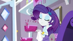 Size: 1912x1072 | Tagged: safe, derpibooru import, screencap, rarity, dance magic, equestria girls, spoiler:eqg specials, cat tree, couch, handkerchief, tissue