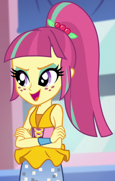 Size: 648x1021 | Tagged: safe, derpibooru import, screencap, sour sweet, dance magic, equestria girls, spoiler:eqg specials, cropped, crossed arms, freckles, open mouth, ponytail, sleeveless, solo