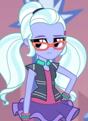Size: 633x872 | Tagged: safe, derpibooru import, screencap, sugarcoat, dance magic, equestria girls, spoiler:eqg specials, clothes, cropped, glasses, hand on hip, pigtails, solo, sugarcoat is not amused, tutu, twintails, unamused, wristband