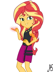 Size: 1633x2210 | Tagged: safe, artist:sparkling-sunset-s08, derpibooru import, edit, sunset shimmer, equestria girls, equestria girls series, street magic with trixie, spoiler:eqg series (season 2), background removed, clothes, female, jacket, leather, leather jacket, magic, simple background, skirt, smug, smugset shimmer, solo, transparent background