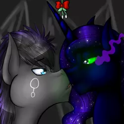 Size: 600x600 | Tagged: safe, artist:sinsays, derpibooru import, princess luna, oc, pony, ask corrupted twilight sparkle, commission, corrupted, corrupted luna, dark, dark equestria, dark world, duo, duo male and female, mistletoe, mistletoe meme, possessed, sombra eyes, tumblr