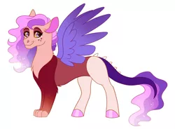 Size: 1600x1178 | Tagged: safe, artist:cascayd, derpibooru import, oc, unofficial characters only, hybrid, adoptable, forsale, interspecies offspring, offspring, parent:discord, parent:princess celestia, parents:dislestia, simple background, solo, spread wings, standing, white background, wings