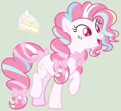 Size: 1154x1058 | Tagged: safe, artist:frostylithi, derpibooru import, oc, oc:confetti cake, earth pony, pony, bow, bowtie, female, mare, offspring, parent:party favor, parent:pinkie pie, parents:partypie, simple background, solo, tail bow