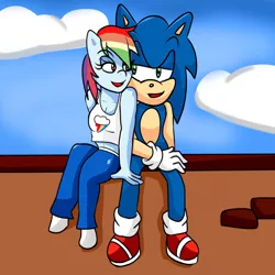 Size: 2000x2000 | Tagged: anthro, artist:soul-yagami64, clothes, crossover, crossover shipping, derpibooru import, female, interspecies, male, rainbow dash, safe, shipping, sonicdash, sonic the hedgehog, sonic the hedgehog (series), straight