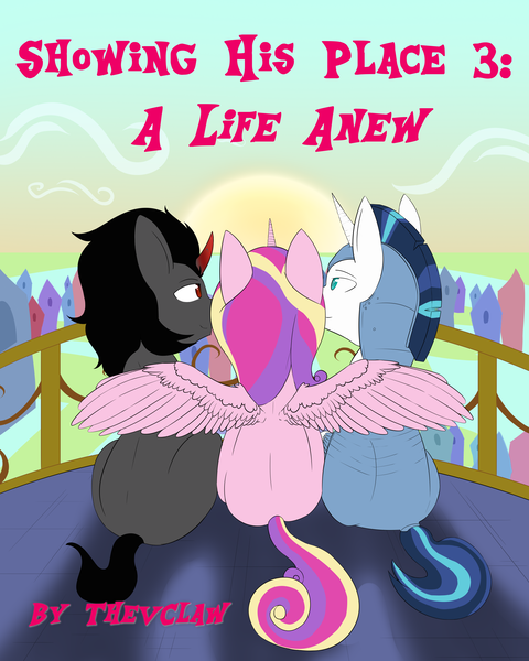 Size: 4000x5000 | Tagged: safe, artist:shadikbitardik, derpibooru import, king sombra, princess cadance, shining armor, alicorn, pony, unicorn, bisexual, cadance gets all the stallions, cover art, crystal empire, cuckolding, curved horn, fanfic art, female, gay, horn, hug, infidelity, male, polyamory, shiningcadance, shiningsombra, shiningsomdance, shipping, somdance, spread wings, straight, winghug, wings