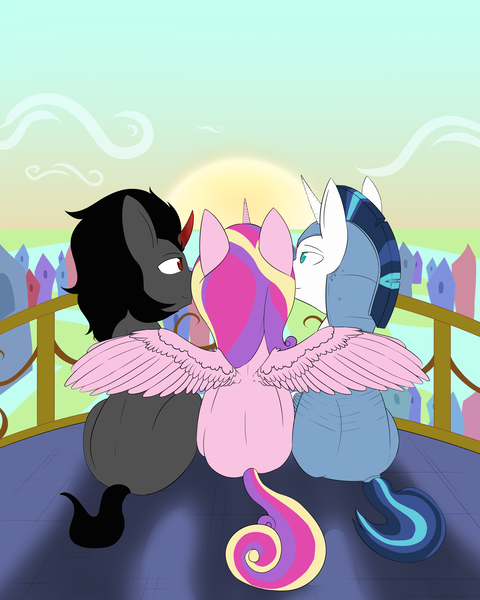 Size: 4000x5000 | Tagged: safe, alternate version, artist:shadikbitardik, derpibooru import, king sombra, princess cadance, shining armor, pony, fanfic, bisexual, cadance gets all the stallions, cover art, crystal empire, fanfic art, female, gay, infidelity, male, polyamory, shiningcadance, shiningsombra, shiningsomdance, shipping, somdance, straight