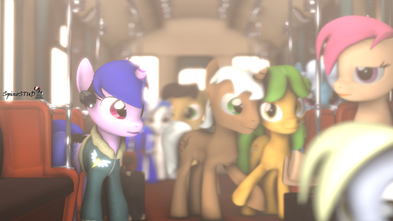 Size: 1920x1080 | Tagged: safe, artist:spinostud, derpibooru import, oc, oc:brawny, oc:spino, pony, unicorn, 3d, camera, hooves, random pony, source filmmaker, standing, train