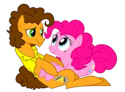 Size: 3038x2225 | Tagged: safe, artist:fillyblue, derpibooru import, cheese sandwich, pinkie pie, earth pony, pony, cheesepie, cute, diapinkes, eye contact, female, happy, high res, looking at each other, male, mare, on back, prone, shipping, simple background, smiling, stallion, straight, transparent background, vector