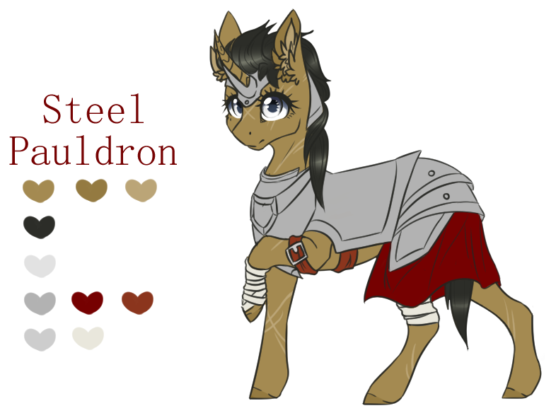 Size: 786x591 | Tagged: safe, artist:lunawolf28, derpibooru import, oc, oc:steel pauldron, pony, unicorn, armor, female, mare, reference sheet, simple background, solo, transparent background